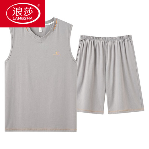 浪莎（LangSha）男睡衣夏季莫代尔背心无袖薄款休闲家居服可外穿夏天套装舒适时尚 T12026 L