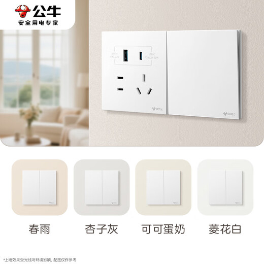 Bull (taureau) commutateur Socket G57 Butterfly Wing Ultra-Thin 10a Fourque Panneau 86-Type G57Z222 Blanche-Neige