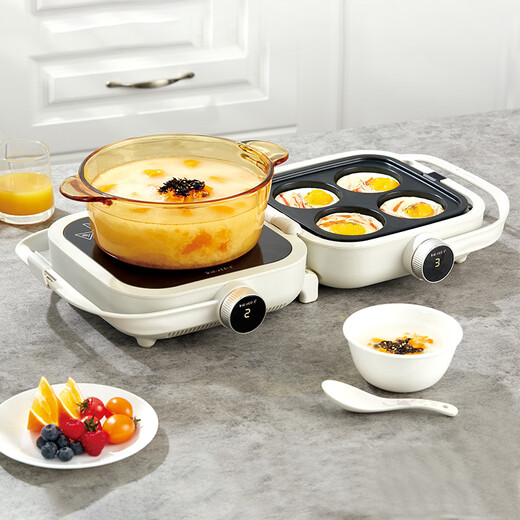 Corning 1.5L soup pot and multi-functional double-sided cooking combination, glass pot electric ceramic stove barbecue and shabu-shabu combination VS15+ white double-sided cooking pot