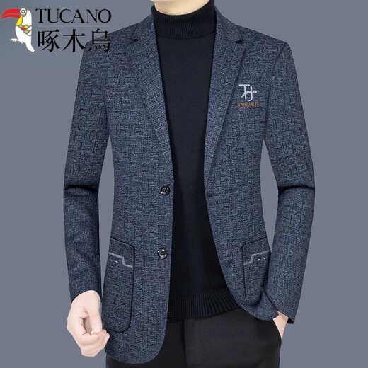 Traje de lana Woodpecker (TUCANO) para hombre, chaqueta de traje nueva para primavera y otoño, traje individual de lana informal suelto para hombre, top azul marino 170/M (apto para peso 100120Jin Jin equivale a 0,5 kg)