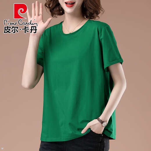 皮尔卡丹（pierre cardin）中年妈妈2025夏季短袖T恤女士百搭薄款宽松休闲胖肥显瘦百搭上衣 白色【9896款】 4XL 160-180斤