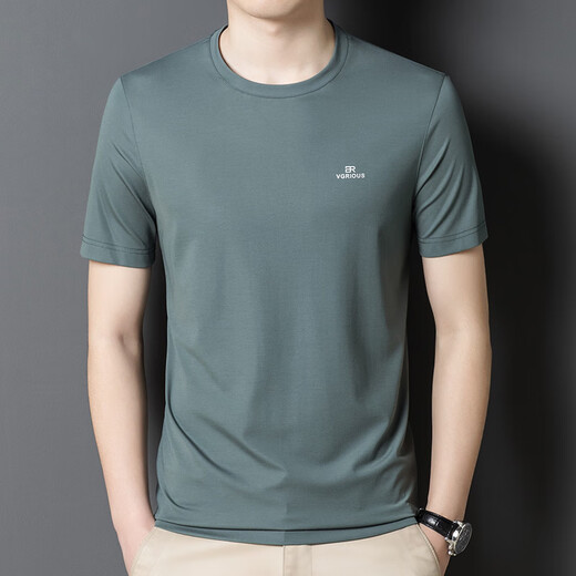 
DVW International Men's Clothing Brand Short Sleeve Men's T-shirt Summer Thin Solid Color Round Neck Casual Fashion Half-sleeved Top Dark Green 2XL 54
