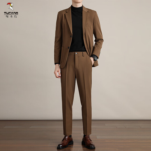 Woodpecker (TUCANO) 2025 new formal suit men's spring and autumn business casual suit tailored versatile suit brown trousers suit suit + trousers M recommended 95-115Jin Jin equals 0.5 kg