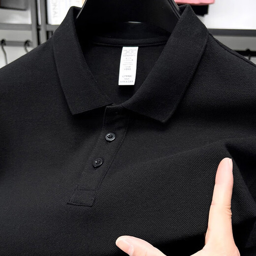 Camiseta de manga corta de algodón puro de 220 g Combinado para la solapa sólida de solapa de hombre NUEVO estilo de polo de mediana edad y jóvenes gris claro l