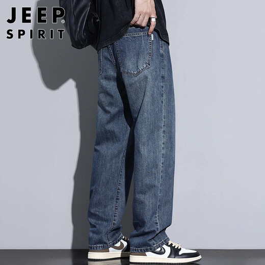 JEEP SPIRIT Jeep jeans men's autumn and winter loose straight pants men's American casual trousers nostalgic blue 33