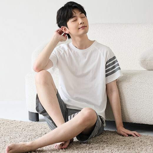 曼妮朵男童睡衣夏季新款短袖男孩纯棉儿童大童全棉薄款青少年家居服套装 N6621【双短】 160 M码建议155-160cm