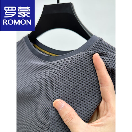Romon Ice Silk Mesh T-Shirt Herren kurzärmelige runde Hals Sommer-Eissensen atmungsaktives schweißabsorbierend