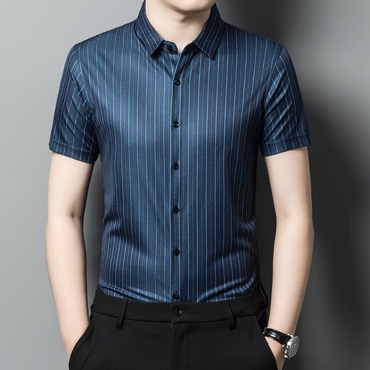 Runnbei High-End-Marken-Männer kurzärmelig gestreiftes Hemd Summer Solid Color Shirt Business Professional Formale Kee G15565 Pine Green M 165_