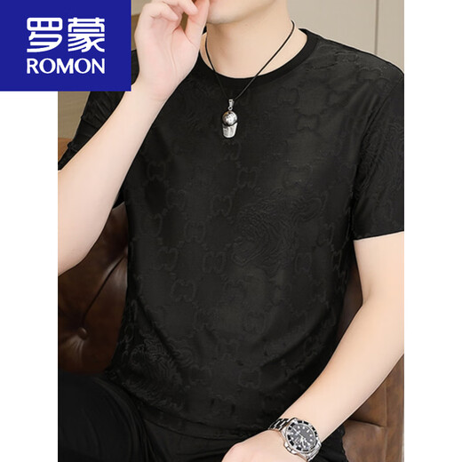 罗蒙（ROMON）冰丝凉感透气短袖t恤男夏季2025新款潮牌欧货男装半袖上衣服新品 Q6627卡其 L 约115-135斤可穿
