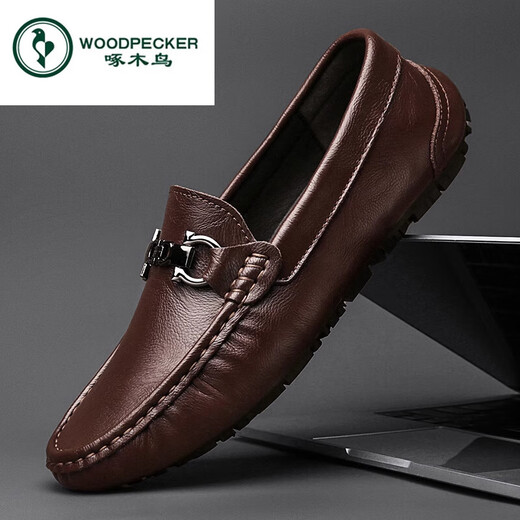 Zapatos de cuero de pájaros carpinteros para cuero genuino para hombres Summer nuevo estilo transpirable y cómodo versátiles zapatos para hombres de hombres suaves suaves zapatos de frijol de patada de un pie 9905 38 [Tamaño estándar de zapatos de cuero]
