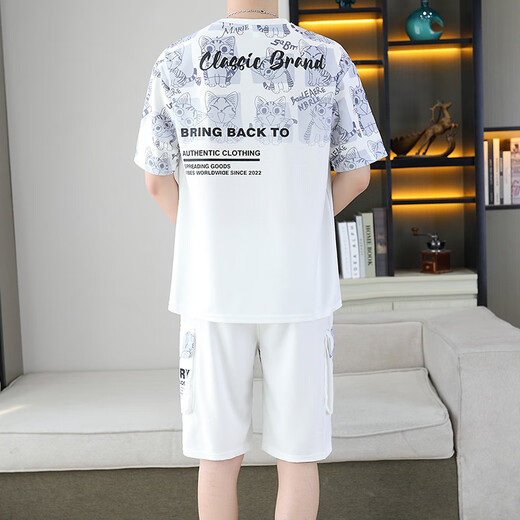 皮尔卡丹（pierre cardin）2025夏季新款短袖套装男青少年百搭短裤休闲运动两件套渐变色男装 6187绿色 2XL