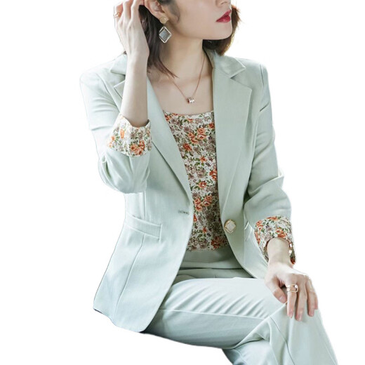 El nuevo traje profesional de la primavera y el verano de Rongxitu's Fashionable y Fashionable de Rongxitu para hacer que se vea delgada y elegante 695-Flower-Green-Tres piezas XL 40