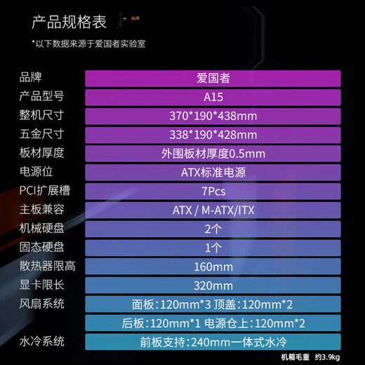 Patriot A15 boîtier d'ordinateur de bureau MATX/ATX grand boîtier 240 boîtier principal de bureau refroidi à l'eau et refroidi par air noir (la plaque de fer n'est pas transparente sur le côté)