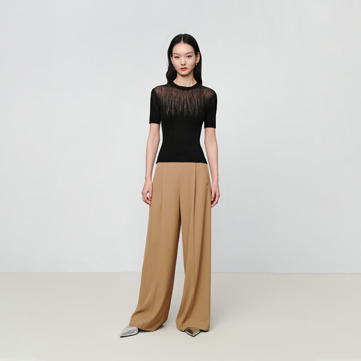 EP雅莹女装 桑蚕丝醋酸短袖针织t恤内搭打底上衣 2025夏季新款9905A 黑色 XL