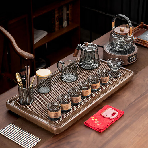Zhengyang glass kungfu tea set high-end complete set split modern business tea table household tea tray boiling tea and boiling water 12-head cigarette Yaxin Wanchuan plate complete set Zhengming Hu Yuyun