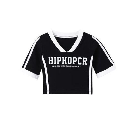 G.DUCKKIDS小黄鸭女童爵士舞服装儿童露脐街舞潮服女孩hiphop嘻哈舞蹈套装 A659黑色短袖上衣 130 尺码7~8岁【120-130cm】