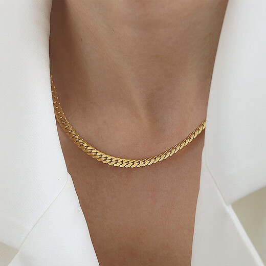 Yadige AU750 genuine gold with certificate and guaranteed value 18K gold necklace thick chain clavicle chain for men and women ins simple temperament AU750 gold 18K gold with certificate S