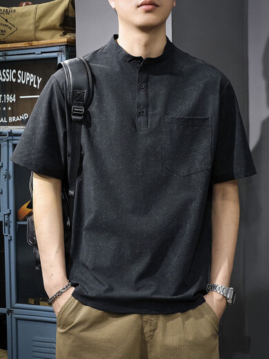 Kazuki Kuraishi Camisa de polo masculino 220G Camiseta de manga corta de peso corto americano Henry
