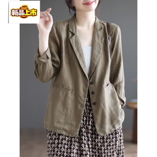 Chujing 2026 New Outlet Cotton and Linen Suit Jacket Women's Spring and Autumn Loose Casual Commuting Suit Top Hemp Color M Recommended 95-115 Jin Jin is equal to 0.5 kg