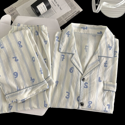 Men's pajamas for men's spring and autumn 2025 new cloud cotton long sleeve thin style youth summer large-size home clothing 12401 [High-quality cloud cotton] L [100-130Jin [Jin equals 0.5 kg]]