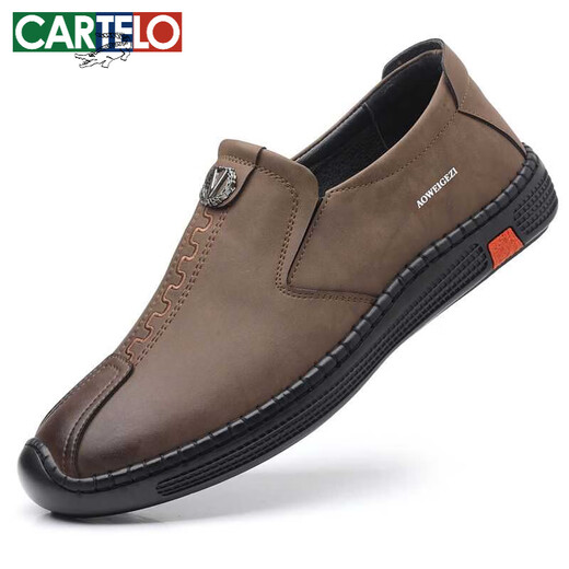 Cartelo Lederschuhe Herren 2025 Neue Business Casual Schuhe Herumn Atmungsabstimmung Herrenschuhe Weiche Kuhlattenbohnenschuhe Echtes Leder mittleren Alters Schuhe Khaki 6198 39