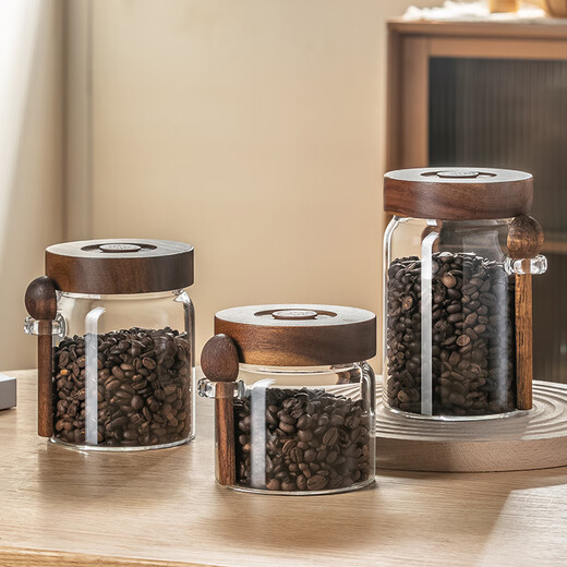 Genasi coffee bean powder special glass sealed jar high-value automatic exhaust storage jar food-grade tea jar with spoon bottle