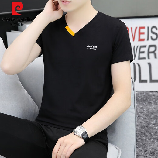 Pierre Cardin Men's Vêtements 2025 Nouveau t-shirt à manches courtes pour les jeunes hommes en V pur T-shirt T-shirt décontracté Coton Min