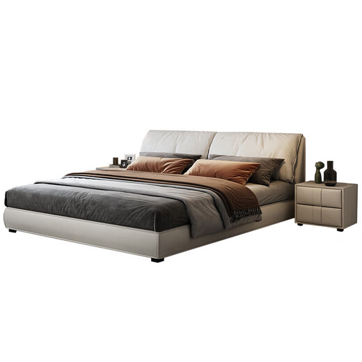 Wanquanxi baby playpen bed elephant ear first-layer cowhide bed master bedroom simple built-in double 1.8m cream style 2m bed bed + 20cm natural latex mattress 1.8*2m frame structure