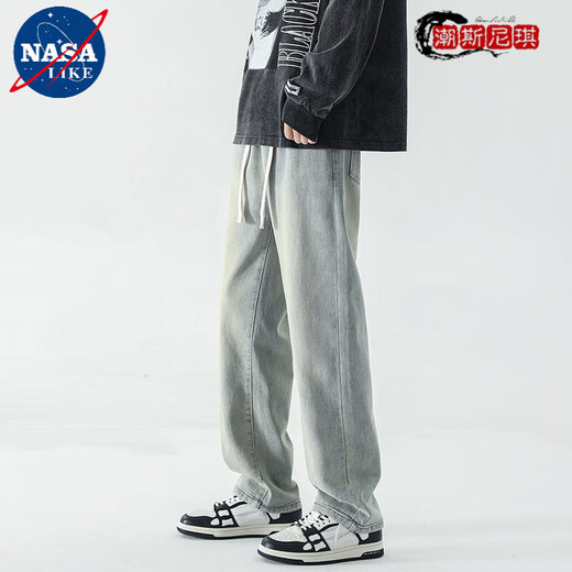 NASALIKE high street jeans men's retro yellow mud dyed light wide-leg straight pants spring trend American floor-drawing casual trousers [high quality elastic waist] 9922 yellow mud 2XL Recommended weight 140-150 Jin [Jin equals 0.5 kg]