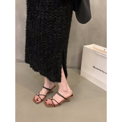 Pushui-Methode Roman Sandals Fairy Dünngürtel Keil Sommer mittlerer Absatzschuhe MRL683-2 Schwarz 38