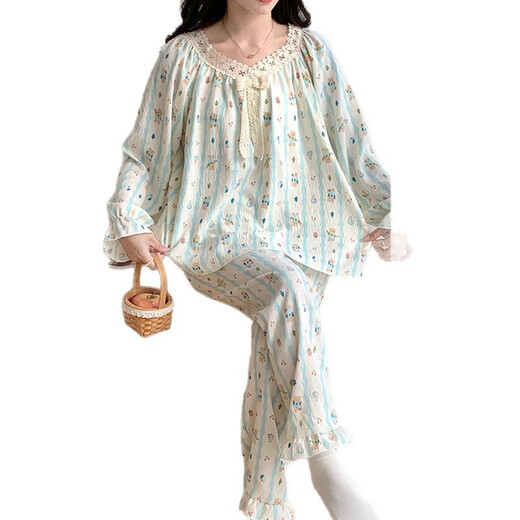 Jingpu Feiyunduo Pajamas de algodón Spring de primavera y otoño de la manga larga Conjunto de ropa para el hogar LXE-679#Love Bow 170 m