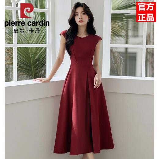 皮尔卡丹2025年春季新款洋气高级感气质礼服裙子法式收腰无袖连衣裙女 黑色 M