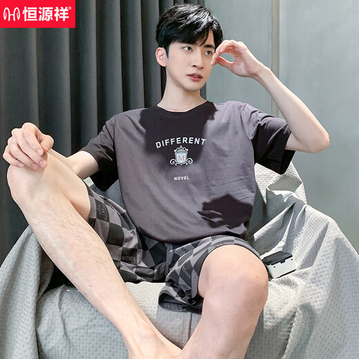 Pajamas para hombres de Hengyuanxiang, pantalones cortos de manga cortos de verano suelto y mayor tamaño de algodón puro versión coreana de la juventud de ropa para el hogar a media manga de la mano.