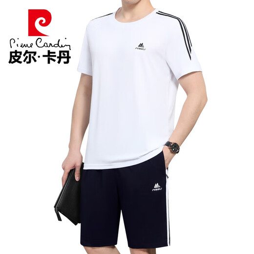 Pierre Cardin (Pierre Cardin) mittleren und älteren Sportanzugser-Sommer-Sommer-Kurzschlägen mit kurzer Kurzschleife losen runden Hals.