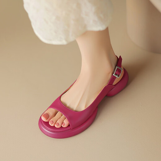 YRC Yierkang es muy hermoso ~ 2025 Sandalias versátiles informales de verano para mujeres Buces de pescado de color abierto Cake de esponja de pie a mitad y liviano Beige 35