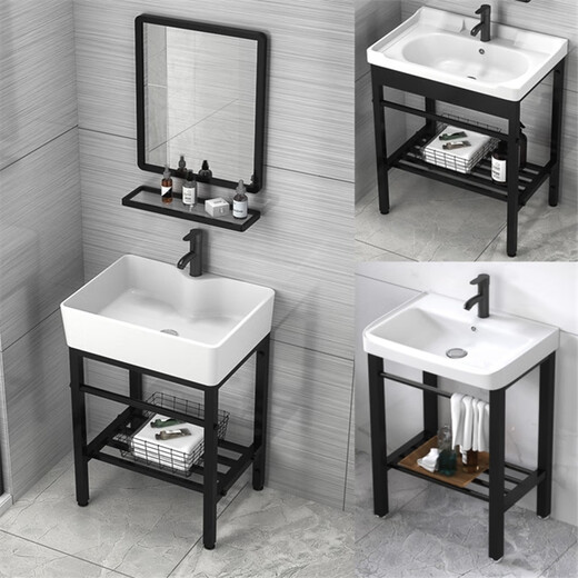 Petit appartement bassin de lavage en céramique, lavabo, évier de salle de bain, bassin de comptoir, bassin de colonne de balcon 4837E Basin + drain de support / petit appartement