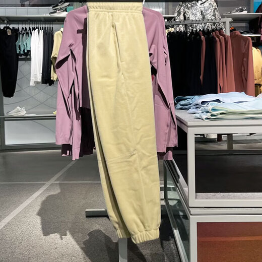 耐克（NIKE）裤子女裤春秋季运动裤宽松卫裤收口保暖摇粒绒休闲长裤 HQ4877-783米黄色 S
