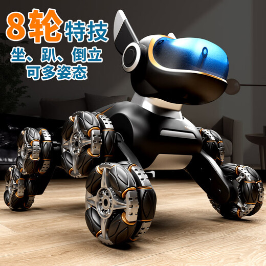 DWI2025 Neuer intelligenter Roboterhund mechanischer Fernbedienungssteuerung Roboter Programmierung Elektrischer Welpe Elektronischer Junge Spielzeug Kinderspiele Kinder achtrad mechanisch-schwarz-black-Dual-Fernbedienung [Handle Remote Control + Fernbedienungsuhr + 3 Großkapazität 3 Elektrische Batterie + 2000 mA Lithiumbatterie * 2]