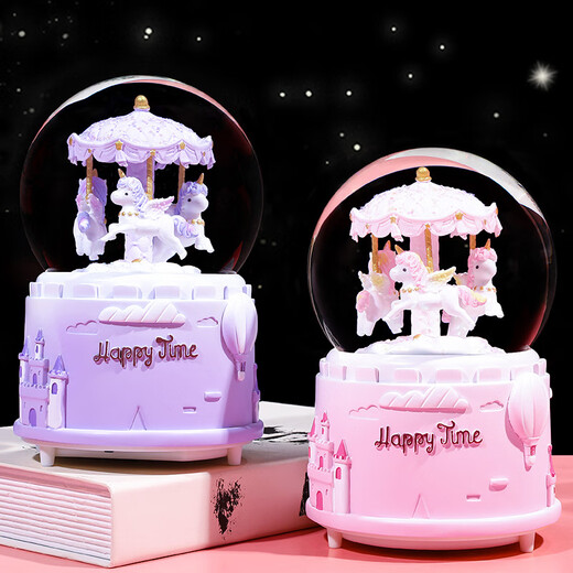 Mädchen Herz Karussell Kinderkristall Ball Music Box Music Box Night Lamp Desktop kleine Ornamente Schüler Geschenk Mini Pink A wie gezeigt
