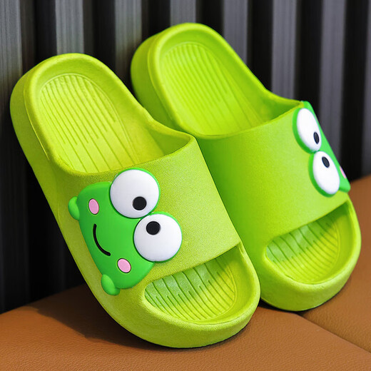 Children's slippers for bathing in summer, deodorant and anti-slip at home, boys' thick-soled outer wear parent-child antibacterial sandals, thick-soled anti-slip version - green single layer 339 frog 34 /34-35 length 215