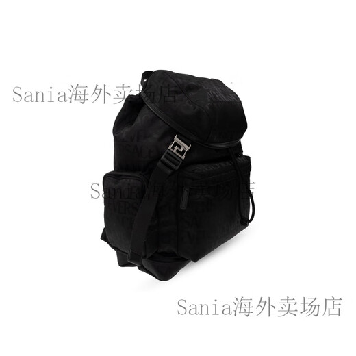 Versace Griechische Musterschnalle -Klappe Polyamid Rucksack Rucksack Herren Black Basic -Paket (Bag + Staubbeutel)
