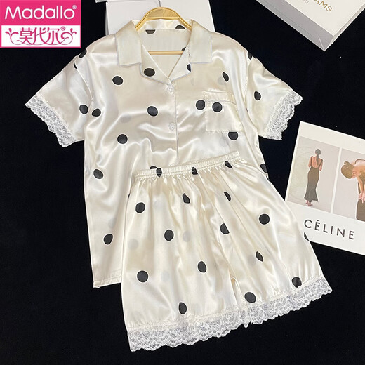 Modal Sleeping Pyjamas für Frauen im Sommer Dünnkühle, süße, kurzärmelige Ins-Sensing-Polka Dot-Kleidungsstückset können außerhalb #YX-9214 XL getragen werden [116-130] Jin [Jin entspricht 0,5 kg]