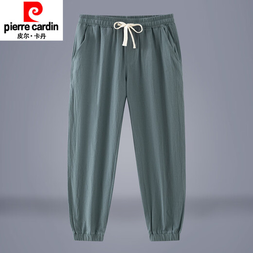 Pier Cardan linen pants men's summer thin cotton linen pants Chinese style large size men's pants tying feet harem pants loose casual trousers khaki L