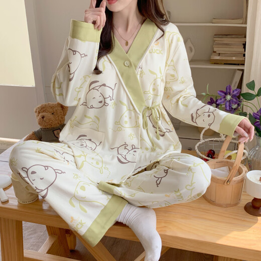 猫人（MiiOW）新中式纯棉月子服产后产妇孕妇哺乳睡衣夏季薄款套装45月份春秋季 1105蓝天鹅 M [80-100斤]