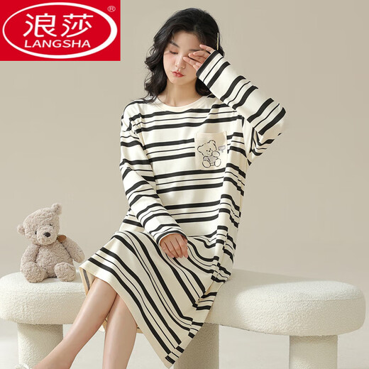 Langsha Nightgown (Langsha) Champe de nuit pour le printemps et l'automne 2025 Nouveau coton pur coton coton haut de gamme Automne mignon Pyjamas Dinosaur Clottes à domicile Long jupe W9764 3xl 140-160jin [Jin est égal à 0,5 kg]