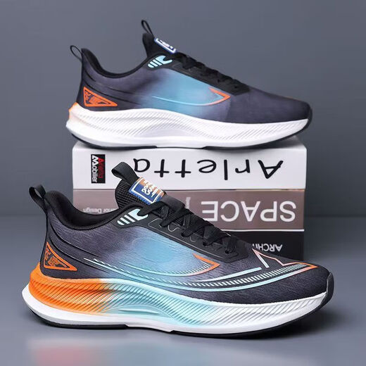 
Men's shoes for spring and summer new style flying woven breathable mesh running shoes soft sole shock-absorbing men's sports trendy shoes LS-826 blue and black 44