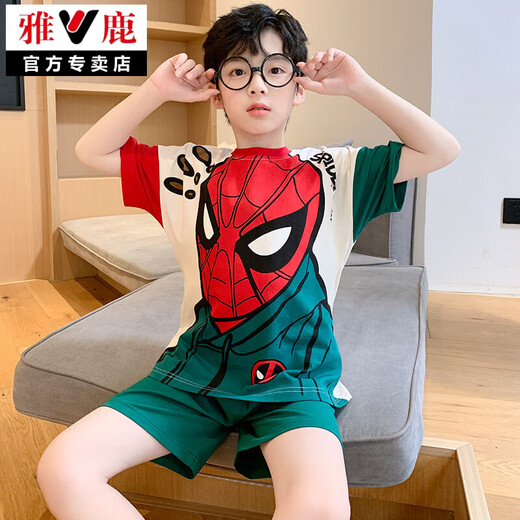 Yalu Spider-Man boy pajamas summer thin pure cotton short sleeve 2025 new children big children summer boy teenager TN-653 170 size 16 [height 135-145cm weight 65