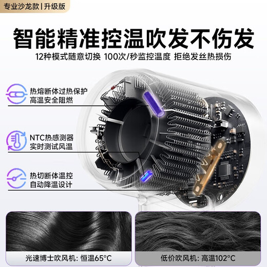 Dr.Flash high-speed hair dryer, home silent negative ion high-power hair dryer, constant temperature, non-harming hair dryer, fast drying, hair care, hair care, digital display, low noise, high-end recommendation, classic rose red (air nozzle + hanger + sticker)