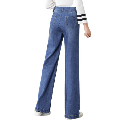 Gemas coloridas Jeans rectas de cintura alta para mujeres pantalones sueltos y versátiles de piernas abiertas 2025 Spring [3886] Blue pantalones de mezclilla 27 [2 pies]