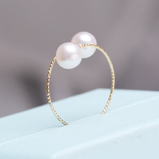 18K gold-plated freshwater pearl ring for women, adjustable elastic fashion ring, round tail ring, flawless glare, fashionable temperament elastic ring